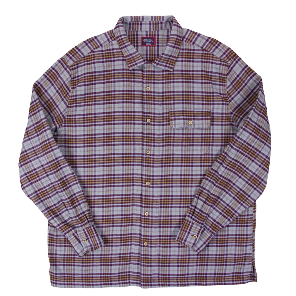UNTUCKit Verona Loop Collar Plaid Flannel Shirt Mens 2XL Blue Burgundy Reg Fit